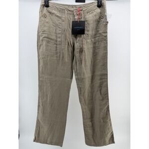 Cynthia Rowley Women's 100% Linen Drawstring Straight Leg Pants Taupe Brown Sz 6